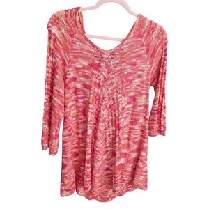 New Directions Open Knit Pink And Orange Tunic Size Large